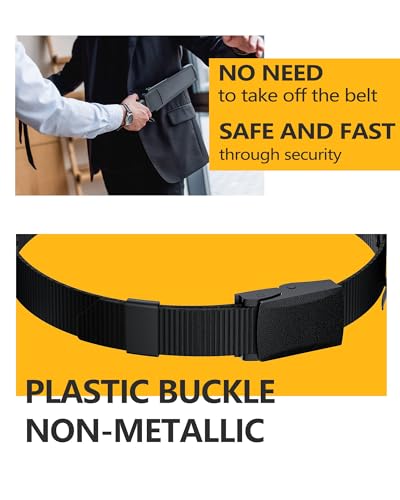 Tactical Belt Nylon Web Work Belt Cuttable No Holes Invisible Adjustable with Automatic Slide Buckle Belt for Waist Clip Fan4