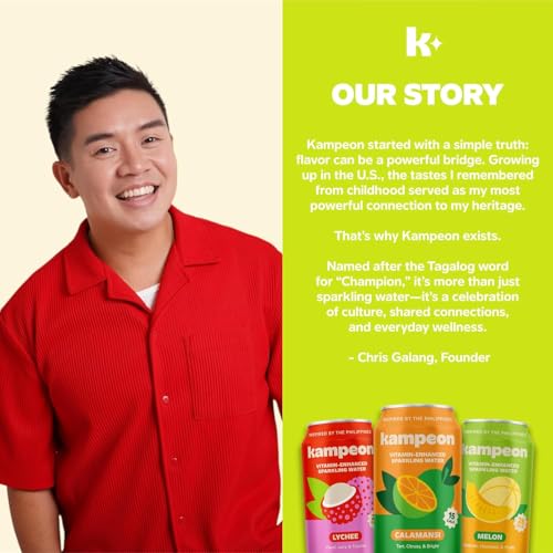 Image of Kampeon Filipino inspire sparkling water, Melon-12oz Can | Flavored Sparkling Water with Vitamin C, Magnesium & B Vitamins | Refreshing Cantaloupe & Watermelon Drink, Functional Hydration (Melon Pack Of 12)