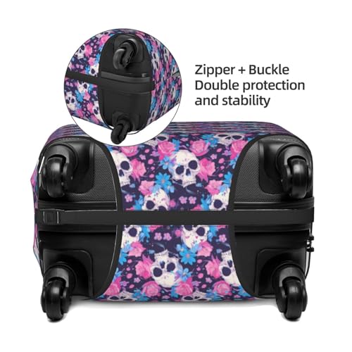 Skull Flower Blue Pink Luggage Cover Protector Anti-Scratch Washable Fits 18-32 Inch Luggage-Large4