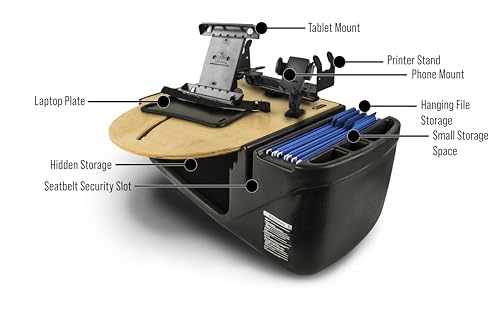 Image of AutoExec AE-RMCD-PM-TAB-PS-11M Roadmaster Car Desk for Your Vehicle Workstation and Mobile Office, Natural with Phone Mount, Tablet Mount and Printer Stand | Phone Mount, Tablet Mount, Printer Stand, Vehicle Workstation and Mobile Office