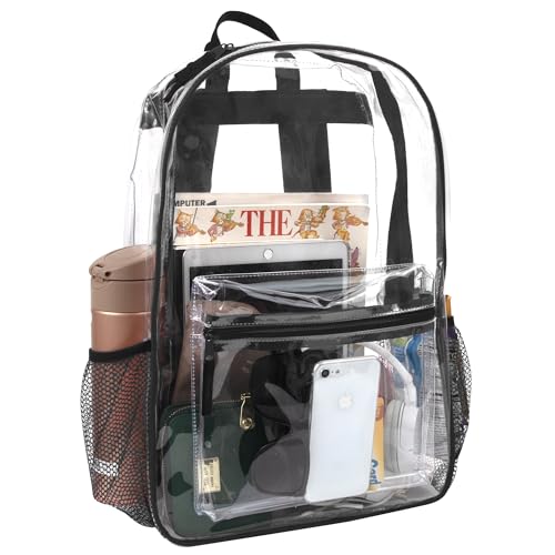 Clear Backpack With Reinforced Straps & Front Accessory Pocket - Perfect for School, Security, Sporting Events