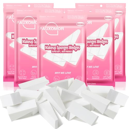 Fauxomor 540 Pcs New Makeup Sponges Wedges for Face Foundation, Latex-Free Triangle Cosmetic Make Up Sponge for Flawless Application and Blending, Beauty Blender for All Skin Types with Ten Pouches