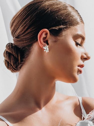 SWEETV Sparkly Rhinestone Stud Earrings for Women, Crystal Wedding Bridal Earrings for Brides,Cluster Bridesmaid Earrings, Prom Formal Party Jewelry3