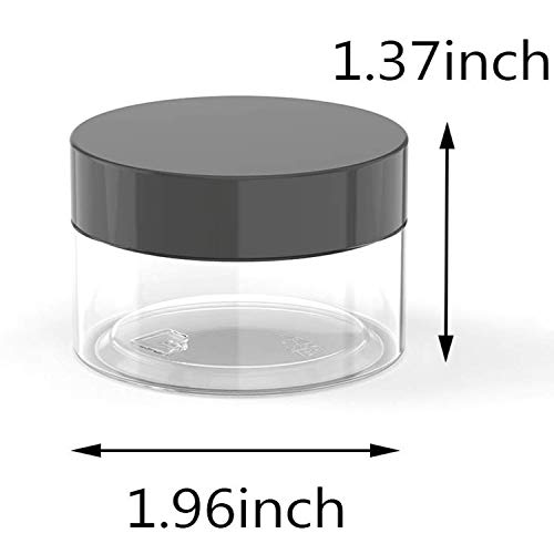 1oz Plastic Cosmetic Jars Leak Proof Clear Container with Black Lid for Cream, Lotion, Powder, ointment, Beauty Products etc, 6 Pcs.