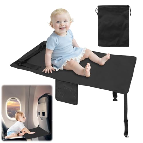 AIDUCHO Extensión de asiento de avión para niños, portátil, cuna de avión, plegable, avión para niños, reposapiés, cuna de viaje para niños pequeños (Negro)