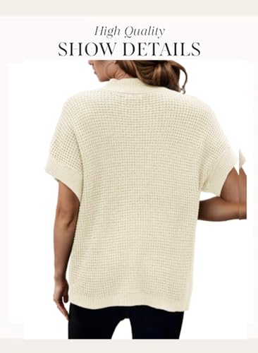 Image of Women 2026 Sweater Vest Mock Neck Batwing Short Sleeve Oversized Ribbed Knit Tops Fall Pullover Sweater S-XXL