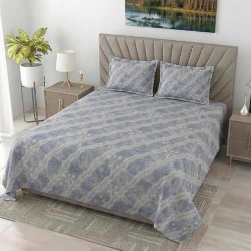 Image of Mafatlal 186 TC Metro Cotton King Size Bedsheet | 108 x 108 Inch|Soft, Breathable & Lightweight | Includes 2 Pillow Covers| Ash Blue 2