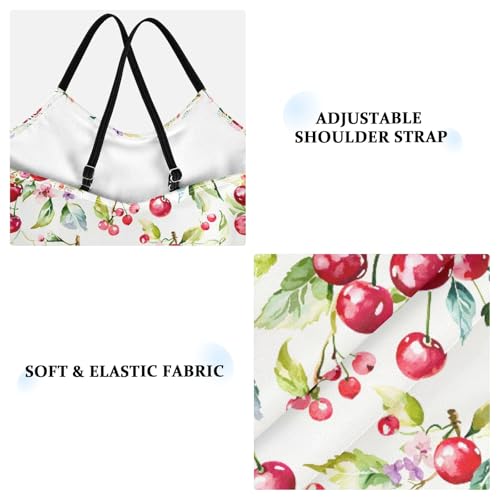 senya Girls Swimsuits One-Piece Swimwear Tie Bathing Suit Beach Summer Round Neck 9-10T White Watercolor Cherries3