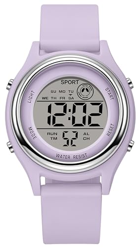 findtime Montre numérique pour femme - Montre de sport pour femme - Alarme - Chronomètre - Résistance à l'eau - Affichage LED, violet