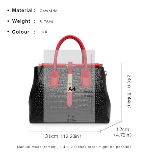 Image of Genuine Leather Crocodile Print Handbag - Large Capacity, Detachable Strap, Color-blocked, Women's Cross-body Tote