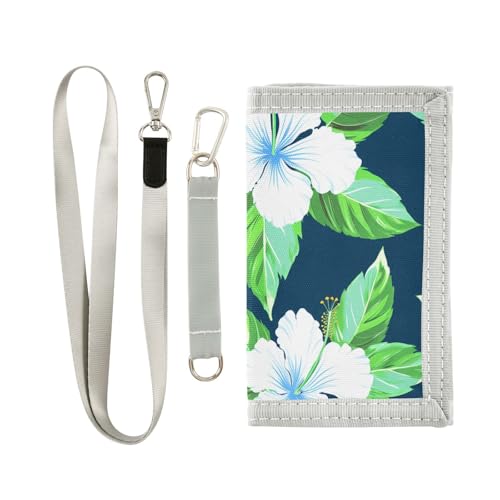 Hibiscus Green Leaves Tranquil Kids Wallet for Boys Girls Trifold Outdoor Sport Wallets for Youth Teen Children Wallet with Zippered Coin Pockets Card Holders Novelty Wallets with Magic Sticker