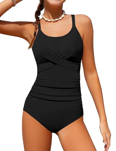 WIQI Girls Swimsuit Criss Cross Ruched One Piece Bathing Suit for Girls Adjustable Tie Back Swimwear 9-16Y