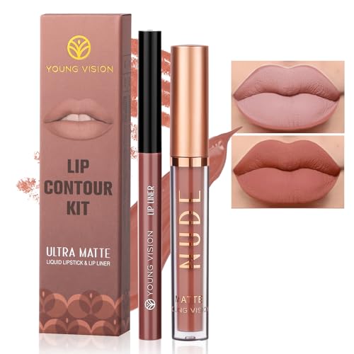 Lipliner Und Flüssiger Lippenstift Set, Wasserfest Lang Anhaltend Matt Lip...