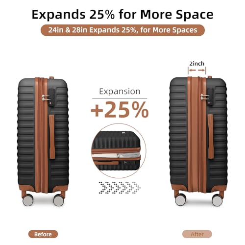 Lulusail LARVENDER Luggage Sets 4 Piece, Expandable(Only 24"&28") ABS Suitcase with 360° Spinner Wheels, Durable Luggage Sets Clearance Carry On Luggage Suitcase Set For Women Men, Black