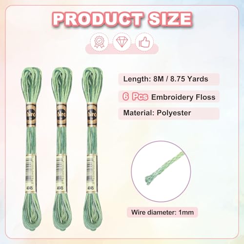 Image of PATIKIL 6 Skeins Embroidery Floss, Polyester Embroidery Threads Bracelets String for Cross-Stitch Hand Embroidery, Green Mix
