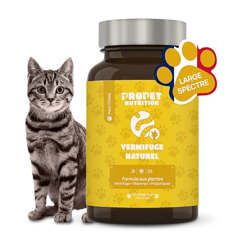 Vermifuge Chat à Base d'Extraits de Plantes. 120 Comprimés. 100% Naturel. Contre Les vers. Probiotique + Vitamines B. Protection Intestinale. Toutes Races....