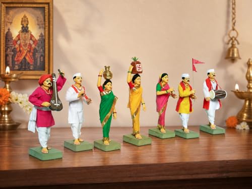 Image of Handmade Terracotta Pandharpur Warkari Set of 7| Premium Finish 6 Inch Clay Figurines for Home Mandir, Golu Display and Gifting