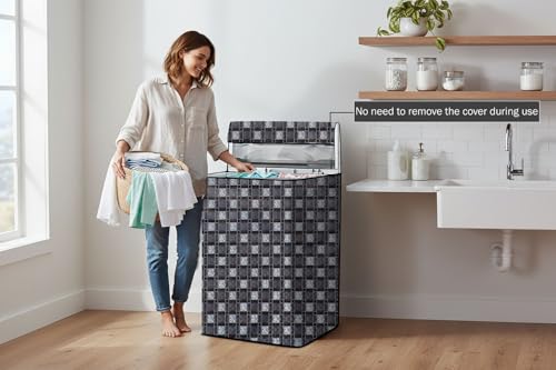 Image of Stylista PVC Washing Machine Cover Compatible for Whirlpool 7.5 KG Fully-Automatic Top Load 360 Degree Bloomwash Pro 7.5, Basketweave Pattern Grey