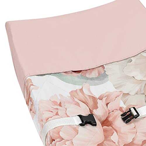 Image of Sweet Jojo Designs Blush Pink Boho Shabby Chic Floral Girl Baby Changing Pad Cover - Infant Newborn Diaper Table Change Mat Sheet - Off White Bohemian Vintage Watercolor Flower Elegant Dusty Rose