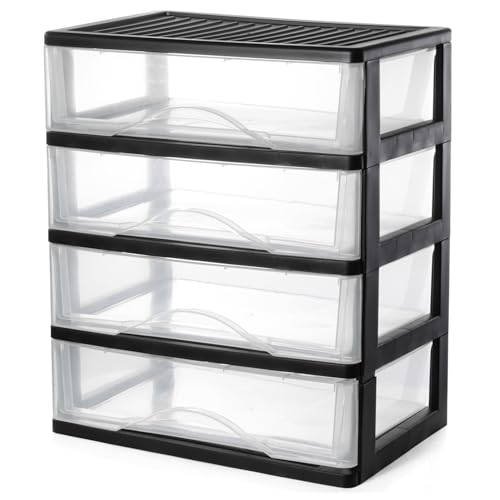 BYCY Medium 4 Drawer Clear Stacking Desktop Organizer for Office Supplies,Stackable Storage Drawers...