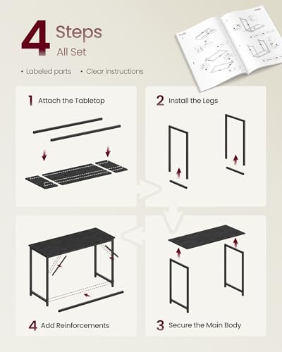 Image of VASAGLE Computer Desk, Steel Frame Gaming Desk for Home Office, 47.2 Inch