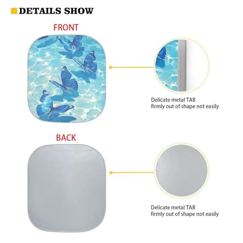Image of Blue Butterfly Windshield Sun Shade Fodable Sun Visor Car Front Window Sunshade Protector Universal Vehicle Interior Accessories Fit for Most Cars, 28.5x25.5 inch, Pack of 2