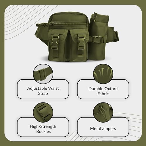 Image of CARRY TRIP Tactical Camping Waist Pack - Oxford Fabric Hip Belt Bag Pouch with Detachable Water Bottle Holder - Utility Sling Bag for Trekking, Cycling, Travel & Outdoor Use (Green)