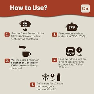 Coolinario Kefir Starter Culture (10-Pack, 1.5g Sachets) Live Probiotic Cultures for Homemade Kefir | Smooth, Creamy & Tangy | Non-GMO, No Preservatives, Gluten Free