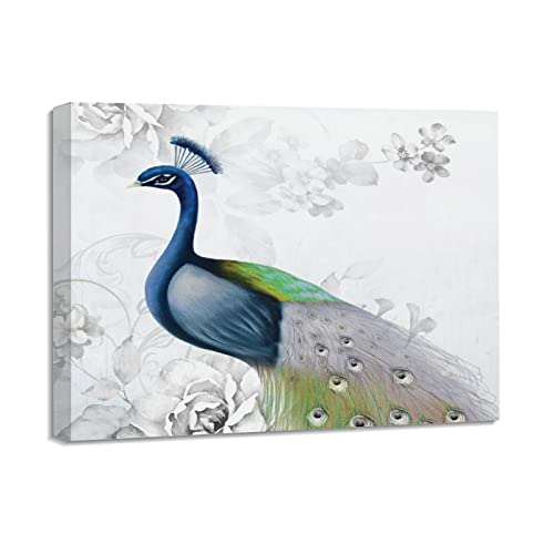 Peinture paon rétro sur toile premium avec cadre en bois véritable