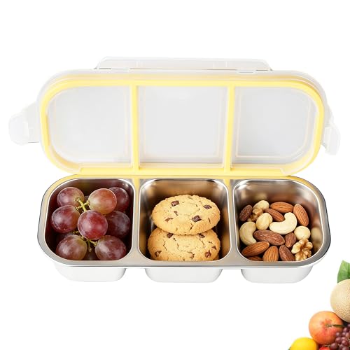BUCOMTU Bento à Compartiments en Acier Inoxydable, Boîte à Lunch avec 3 Compartiments, Boite Bento pour Salades, Snack Box Étanche, Bento Lunch Box pour...