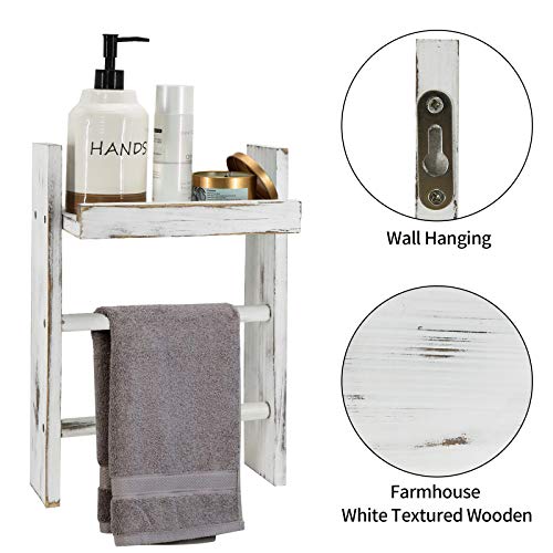 Wood Towel Rack with Shelf, Rustic Wall Mount Towel Ladder Decor for Bathroom, Kitchen Hand Towels Holder, Wooden Towel Bar Hanger for Living Room, Farmhouse Decor Shelf & Storage for Towels, Blankets - Thumbnail 4