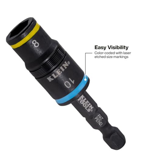 Image of Klein Tools 80213 2-Piece Impact Socket Set, SAE and Metric Flip Socket Set, 4 Hex Nut Driver Sizes and 1 /4-Inch Bit Holder, 2-Inch Shafts