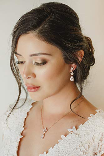 SWEETV Marquise Wedding Earrings for Brides, Bridesmaids, Teardrop Crystal Cubic Zirconia Bridal Drop Earrings for Women Prom3