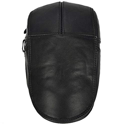 Jnket Real Cow Leather Men Women Flat Cap Winter Newsboy Hat Windproof Cowboy Hat (01-Black) #TOP7