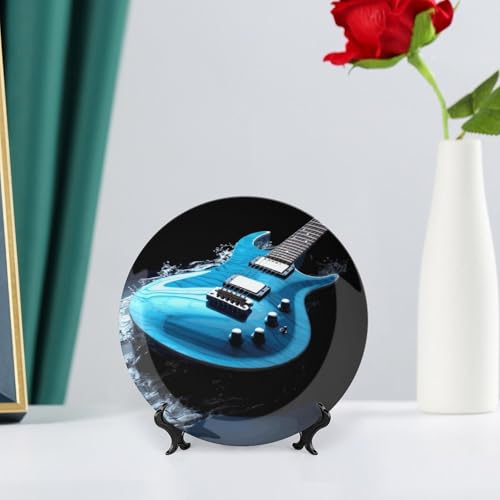 Plato decorativo azul guitarra de porcelana Bone China 6 pulg miniatura 6