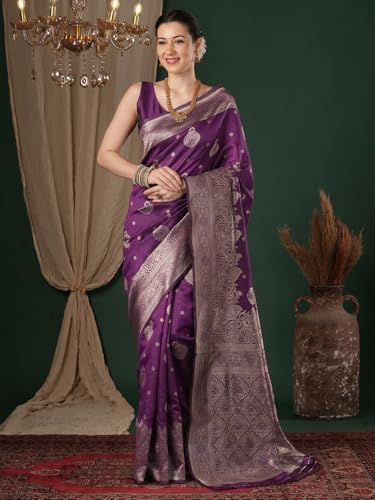Image of AKHILAM Women's Kanjivaram Pure Soft Silk Saree For Women Saree With Unstitched Blouse Piece |Soft banarasi saree for women|silk saree pure silk