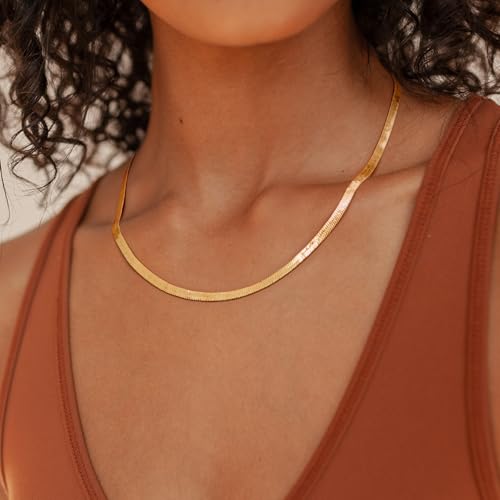 3.5mm Necklaces 14K Gold Chain Necklace Women Mens Chain 14K Gold Necklace for Women Non Tarnish Herringbone Necklaces for Womens Snake Chains 16'' 18'' 20'' 22'' 24'' 26'' 30''2