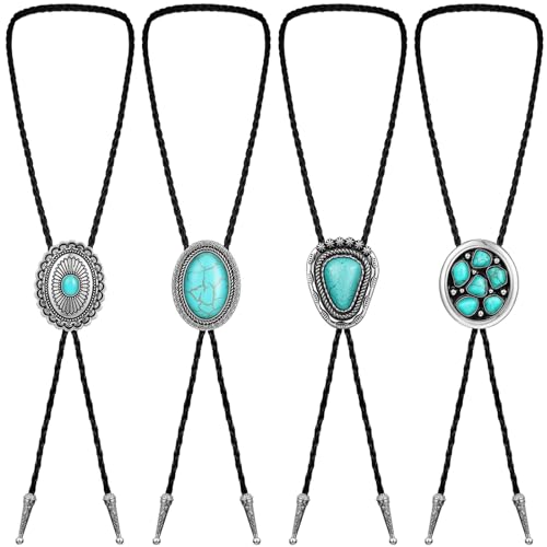 Image of Lyrow Bolo Ties for Men Women Native Western Cowboy Bola Tie Turquoise Stone Faux Leather Necktie Tie for Costume Accessories