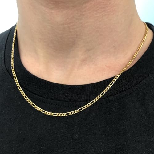 1/20 14K Yellow Gold Figaro Chain Necklace, Solid Gold, 20 Inches Length, 3mm Width, Lobster Clasp, Unisex2