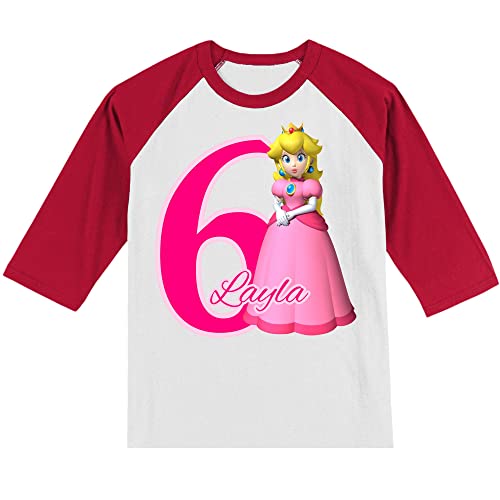 Personalized Princess Birthday Shirt | Peach shirt | Personalized with Name and Age | Unisex 3/4 Sleeve Raglan T-Shirt | #11192
