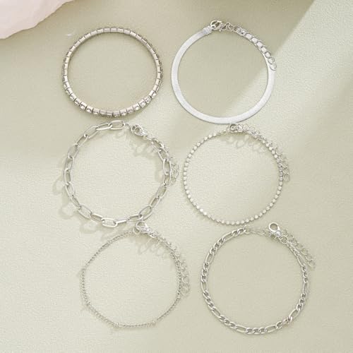 Image of Shining Diva Fashion Gold Plated Bracelet Set for Women & Girls | Set of 6 Trendy Chain Bracelets | Adjustable Layered Bracelet Combo for Daily Wear, Party, Office & Gifting