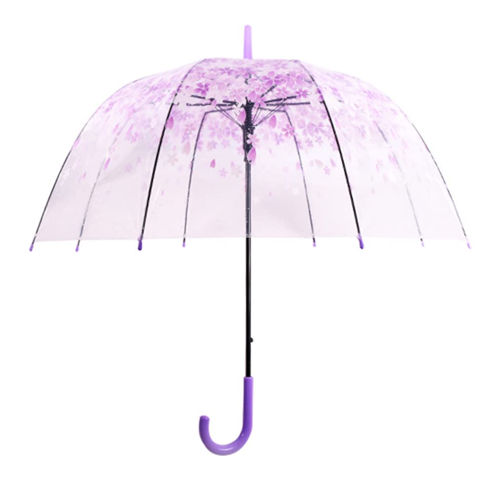 Cherry Blossoms Umbrella Cute Transparent Bubble Umbrella Clear Dome Semi-Automatic Sunny Umbrella for Kids Girls Boys or Women Romantic Windproof Wedding Decoration Umbrella