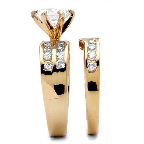 PalmBeach Goldtone Round Cubic Zirconia Bridal Ring Set Sizes 6-102