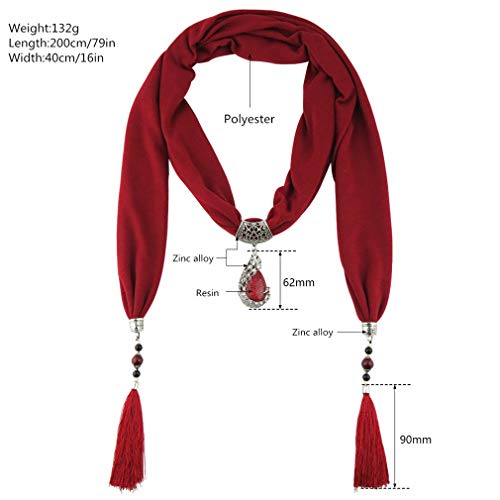 Ulalaza Scarf Bead Pendant Scarf Charm Ethnic Style Infinity Scarves Women's Scarf Necklace2