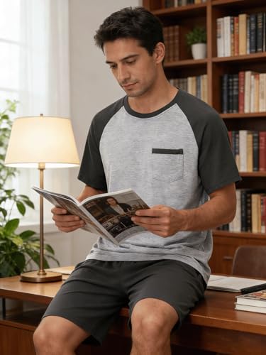 Image of Mens Pajamas Set Modal Soft Pajama Short Set Short Sleeve Pjs Sleepwear 2 Piece Lounge Set With Pockets S-3XL