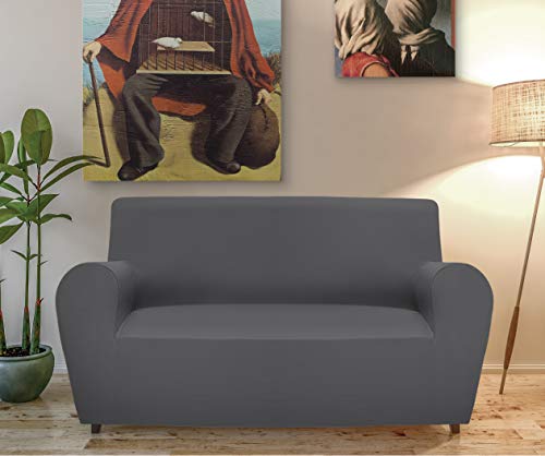 GEMITEX Magic 2 Seater Sofa Cover in Solid Fabric and Elastic Polyester COPRIDIVANO 2 POSTI CON SCHIENALE FINO A 180 CM grey - Image 2