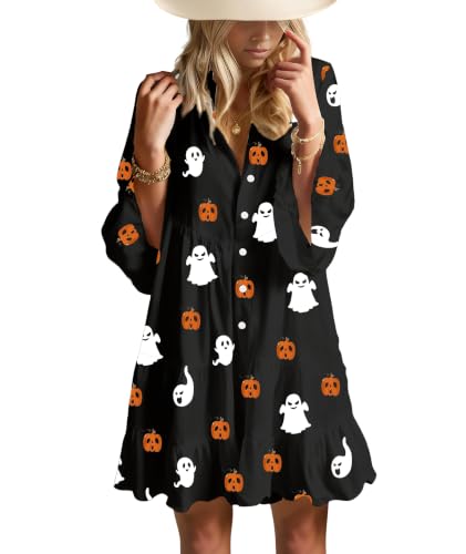 Image of Opemiby Summer Dresses for Women 2026 Flowy Ruffle 3 /4 Bell Sleeve V Neck Tiered Casual Babydoll Boho Floral Beach Mini Dress