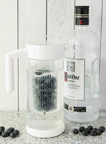 Premium Glass Water Pitcher with Fruit Infuser | BPA Free Borosilcate Glass Infuser Pitcher with Lid | Enjoy Infusing Hot + Cold Tea, Coffee, Water, Juice, Vodka, Tequila - White 44 oz - Cestari.