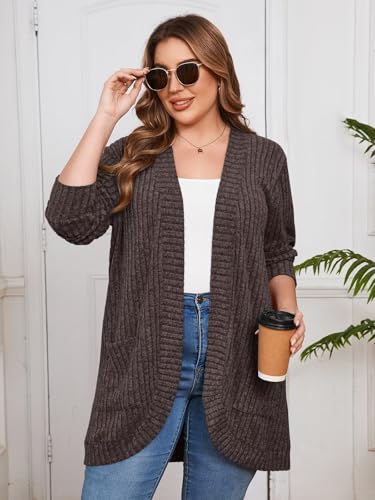 Image of BELAROI Women Plus Size Cardigan Sweater Fall Outfit | Open front long cardigan, lightweight sweater, versatile layering tops for fall winter, daily wear, outdoor, office clothes