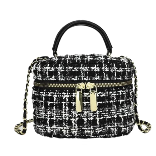 [ハルジオ] バニティバッグ ツイード ショルダー ミニバッグ レディース ミニ ショルダーバッグ バニティポーチ コスメバッグ 小さめ メイク ポーチ ブラック ホワイト 黒 白 人気 大人 韓国 可愛い お洒落 斜めがけ 肩掛け パーティー バッグ 鞄 かばん (ブラック)のサムネイル